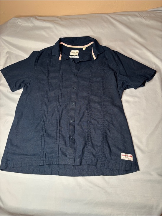 Scotch & Soda Tops - Women’s Scotch & Soda Navy Short-Sleeve Button-Down Shirt Linen Blend Size Large
